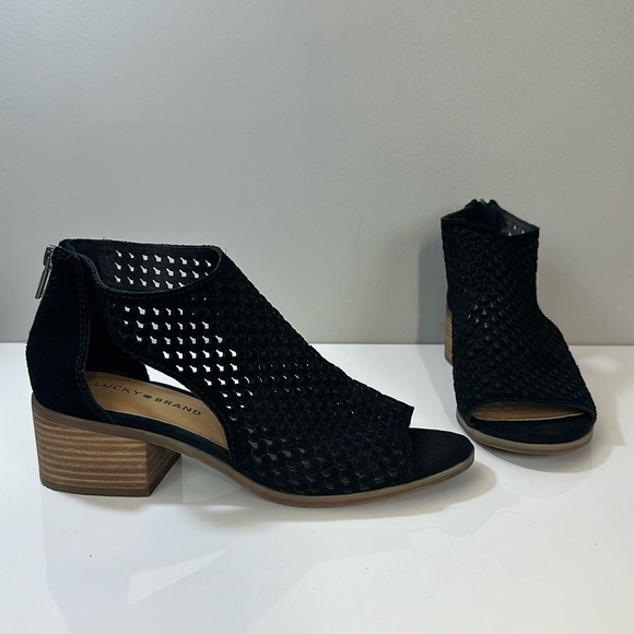 Lucky Brand Nacria Black Suede Perforated Booties Size 8.5 - Picture 1 of 16